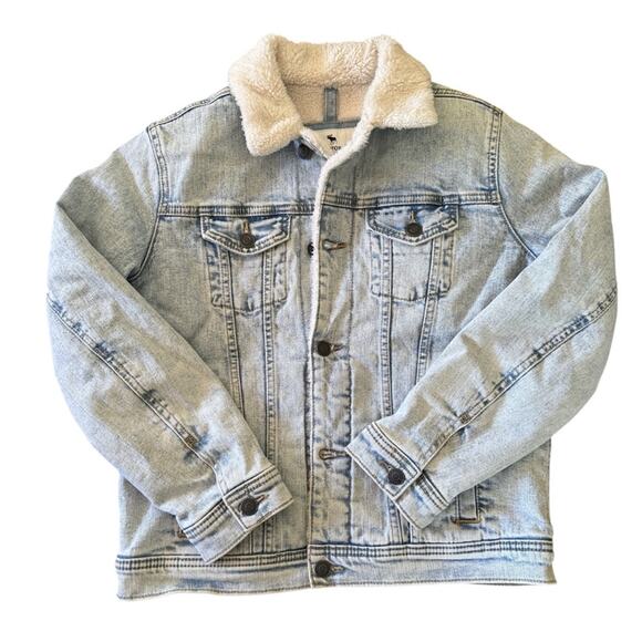 Abercrombie Kids Heavy Denim Jacket Sherpa Lined Light Wash Size 11/12 - Picture 1 of 9